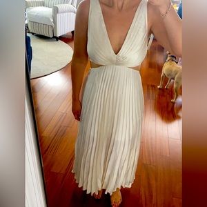 Satin Pleated Cutout Maxi Dress